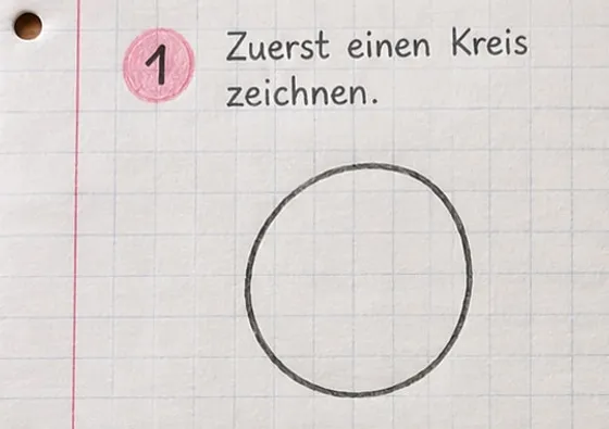 Ein großer Kreis als erste Grundform des Vogels.
