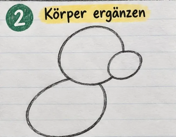 Feld 2: Kopf und Schnauze, darunter ein breites Oval als Körper.